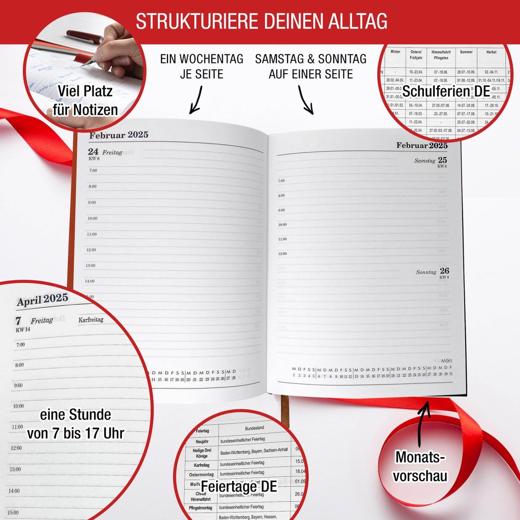 Buchkalender 2025 A5 1 Tag 1 Seite - Hochwertiger Produktbild 4