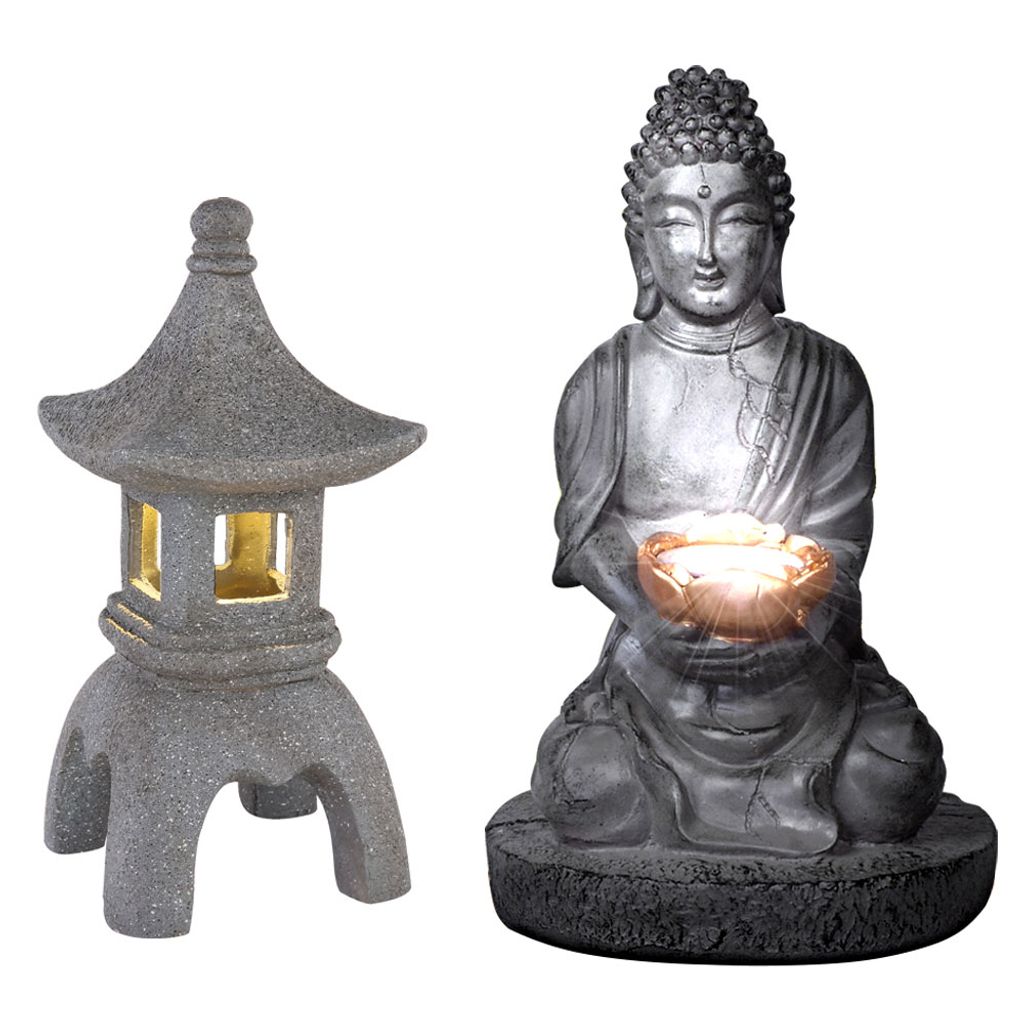 Stimmungsvolles Buddha Set 18,5cm x 25 cm x 13 cm Feng Shui Asien Figur Teelicht 