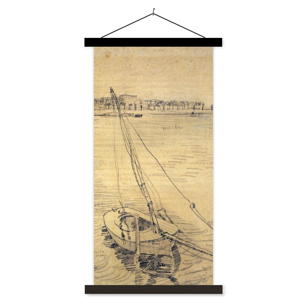 MuchoWow Textilposter Segelboot auf der Seine bei Asnières - Vincent van Gogh 60x120 cm mit schwarzem Rahmen - Magnete