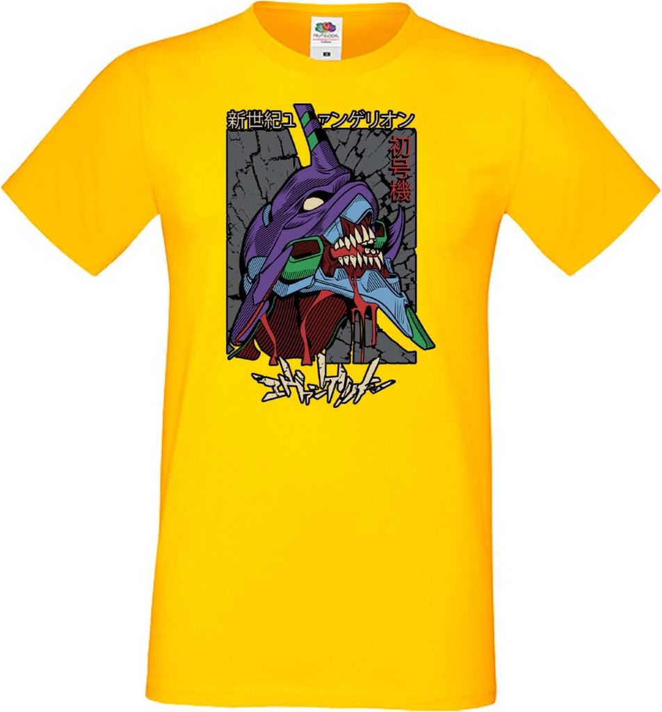 Herren T-Shirt Anime Manga Neon Anime Genesis Manga Evangelion Eva Unit 02 Eva Unit, Man XL / Gelb