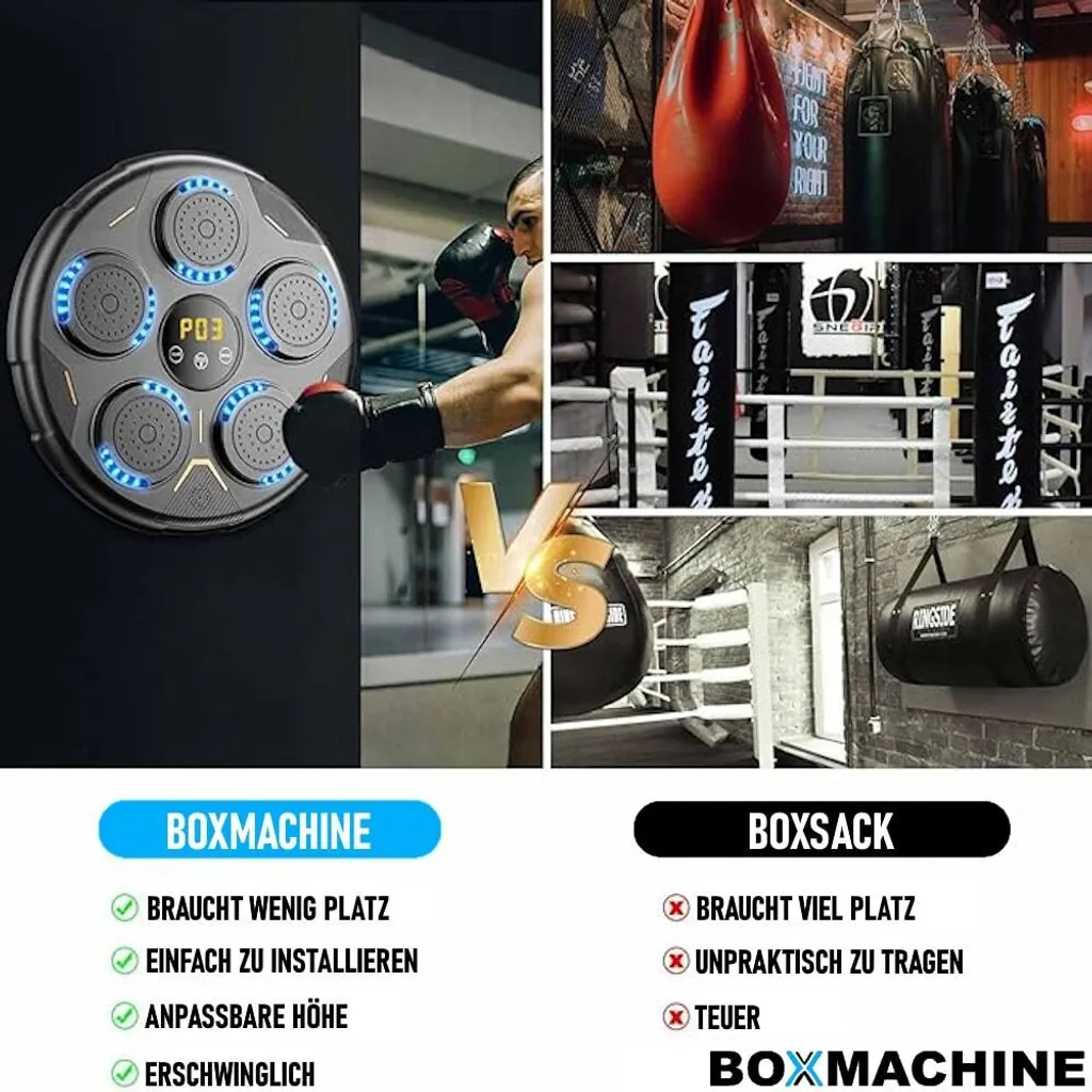 BOXMACHINE Machine de boxe LED avec Bluetooth et cible murale musicale - 3