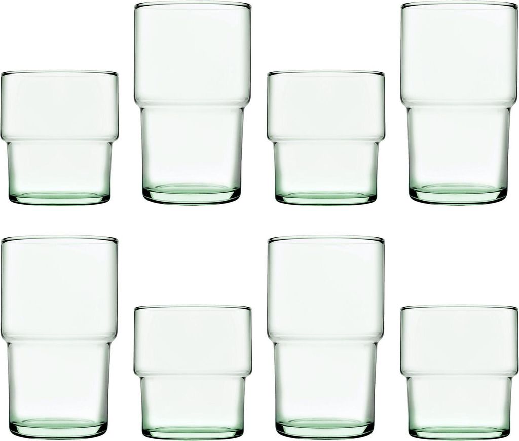 Pasabahce 8-teiliges Aware Hill Recycling-Stapelglas-Set – Grün