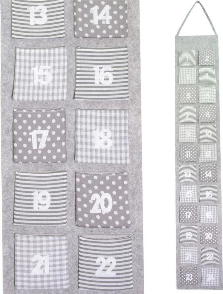 Adventskalender Tower Grau & Weiß zum Aufhängen 130 cm aus Filz