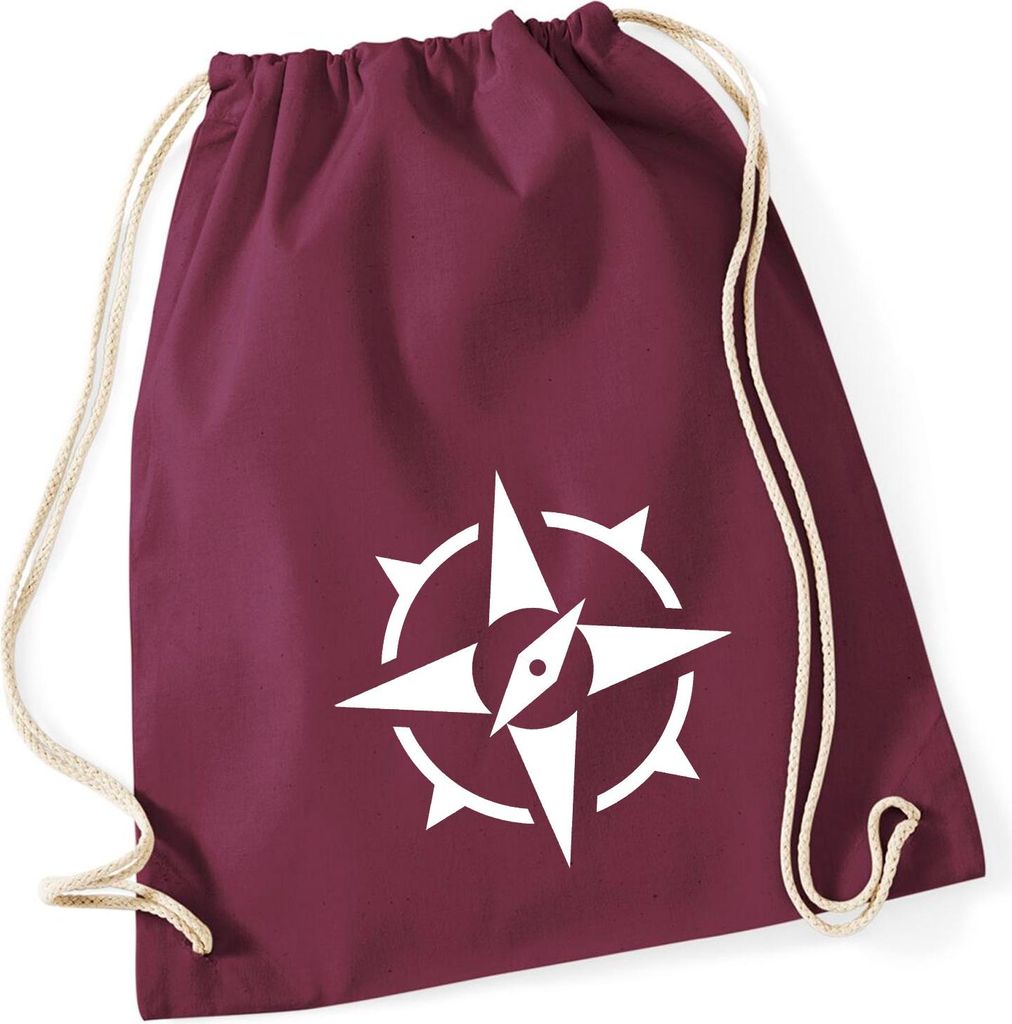 Huuraa Turnbeutel Kompass Bussole 12 Liter Burgundy Baumwolle Rucksack Geschenkidee