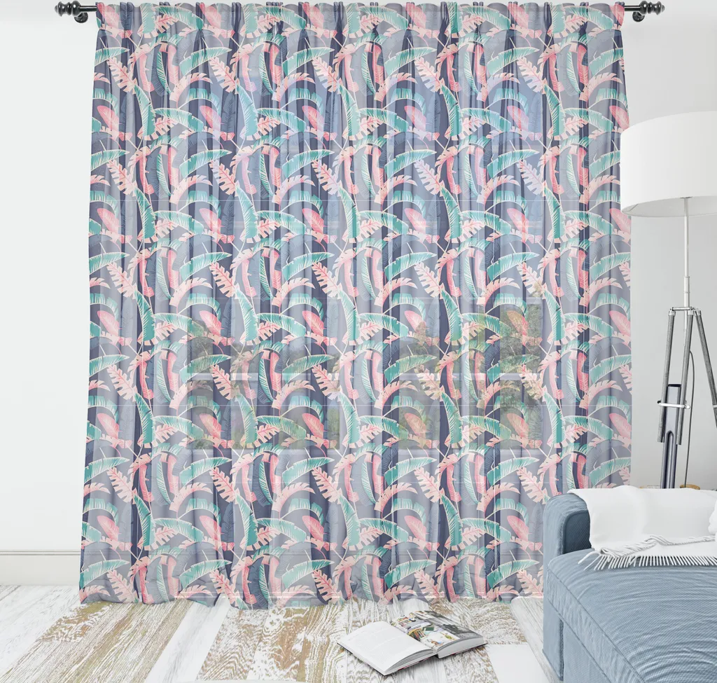 ABAKUHAUS Arazzo tropicale, motivo banane esotiche hawaiane, tessuto satinato setoso per soggiorno e camera da letto, 135 cm x 274 cm, lavanda scuro rosa chiaro
