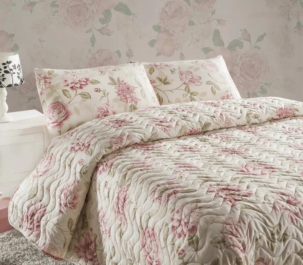 Couverture Matelassée Rose en Coton et Polyester pour Chambre Adulte