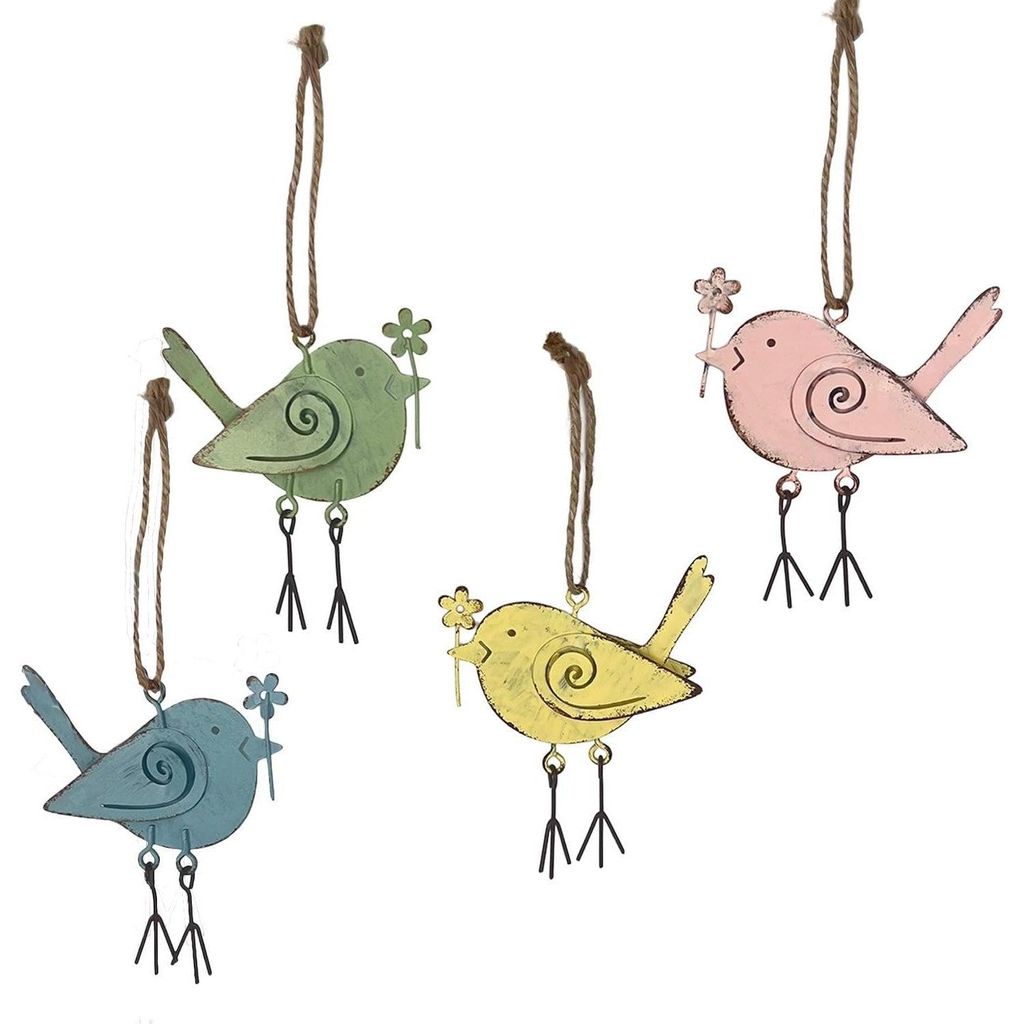 Deko Vögel Metall Hänger 4er Set Pastell - Vogel Anhänger Frühling