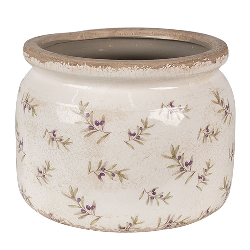 Clayre & Eef Blumentopf Ø 20x15 cm Beige Blau Keramik Oliven