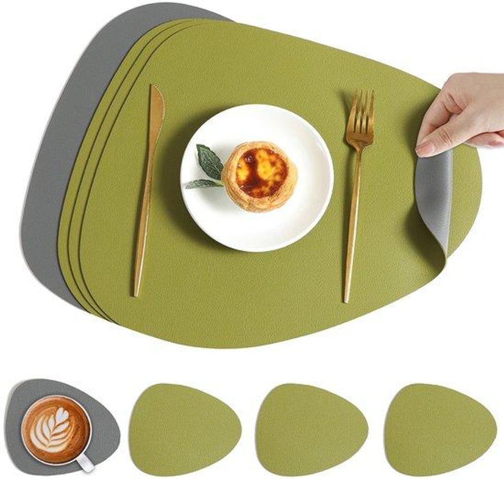 4-tegels set hittebestendige antislip afwasbare placemats en onderzetters, groen en donkergrijs, voor eettafels und Küchen.