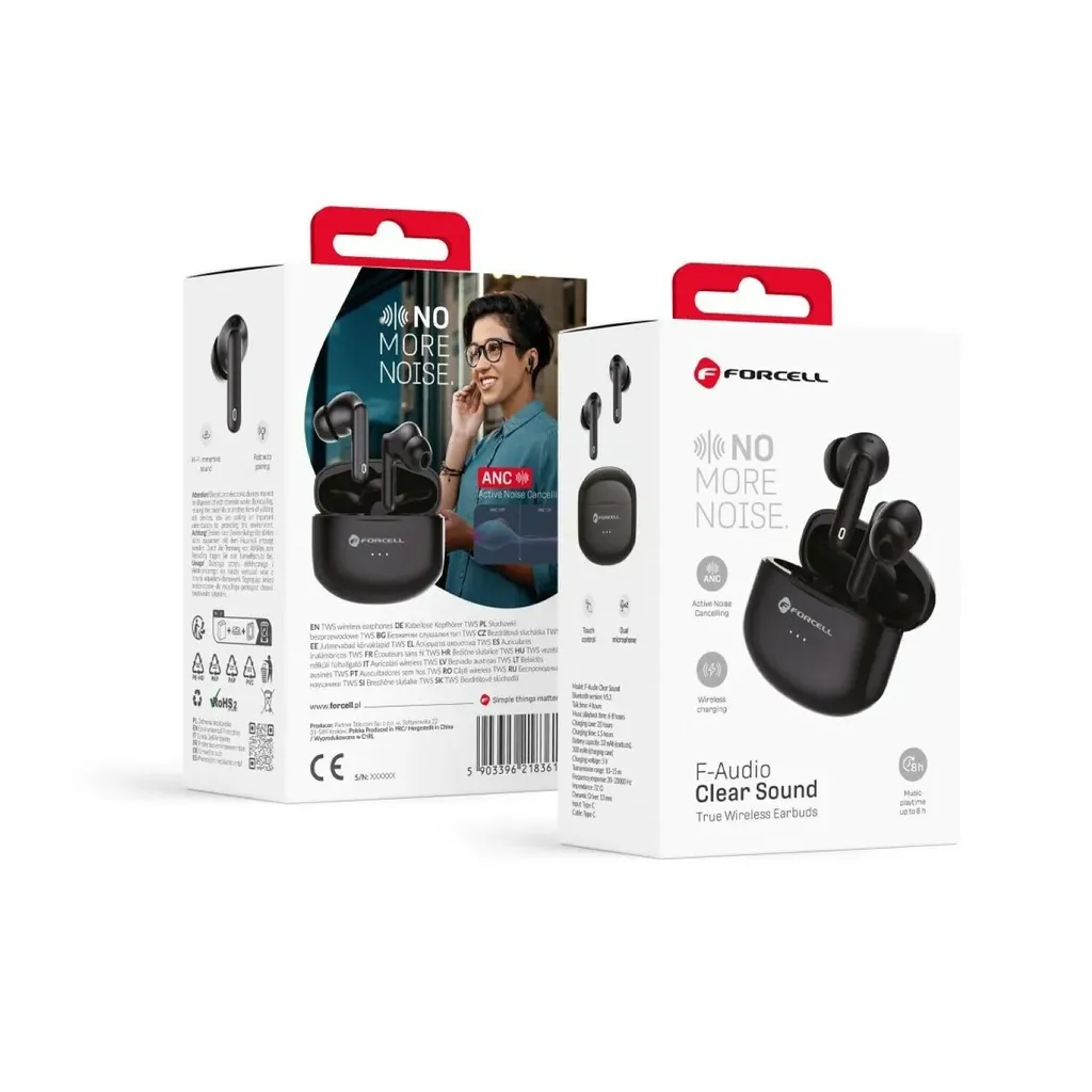 Casque audio Bluetooth TWS Forcell F-Audio noir avec son stéréo clair