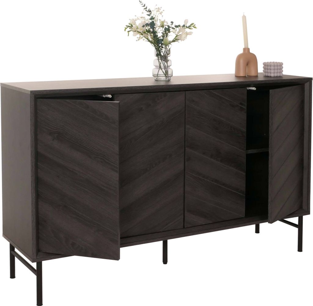 Sideboard MCW-M50, Schrank Kommode Highboard Anrichte, Massiv-Holz Mango 94x151x40cm dunkelgrau