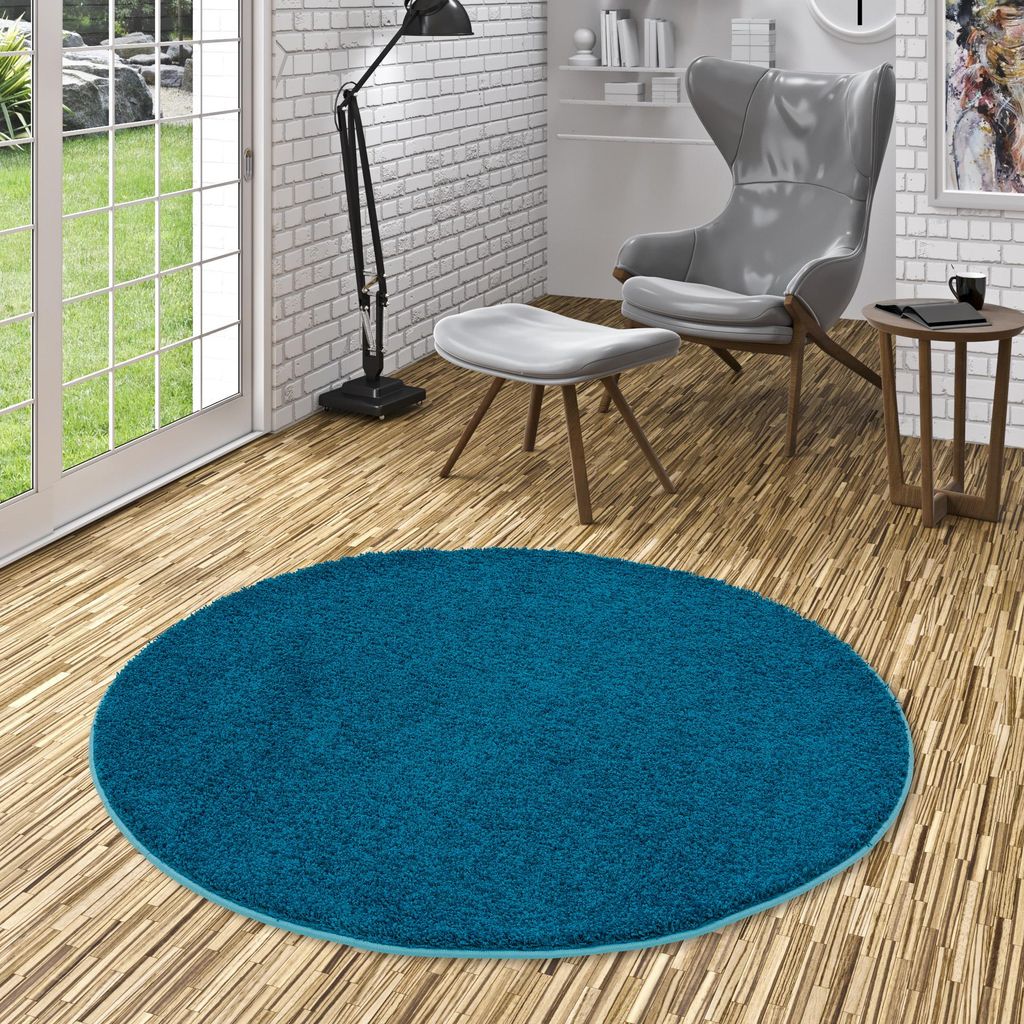 Luxus Hochflor Langflor Teppich Milano Petrol Rund, Größe:400 cm Rund