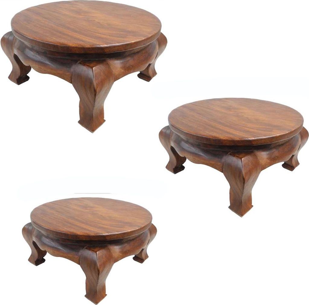 Opiumtisch Tisch Beistelltisch Massiv Holz Couchtisch Rund Natur Thailand, Farbe:Hell Braun, Größe:50cm Ø. 25cm - ca. 7.8Kg