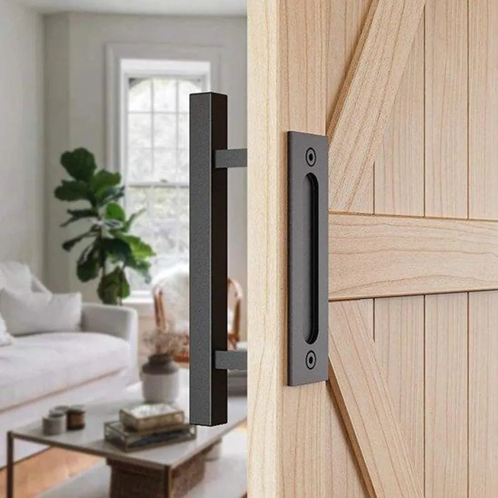 Poignée de tirage noire 30cm rectangulaire pour porte de garage et abri
