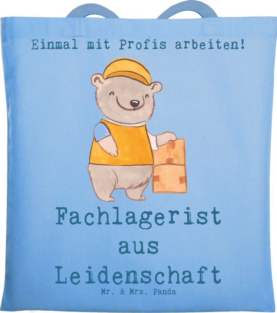 Mr. & Mrs. Panda Jutebeutel Fachlagerist Leidenschaft - Sky Blue - Geschenk, Lagerist, Ausbildung, baumwoll shopper, Tote Bag, Schultasche, Tasche,...