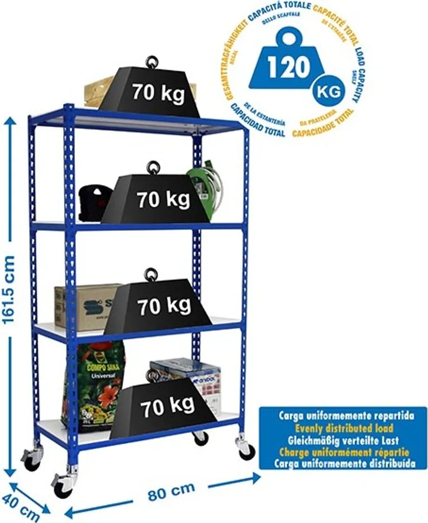 Étagère métallique Simonclick Mobile Mini 4/400 1500 Bleu et Blanc