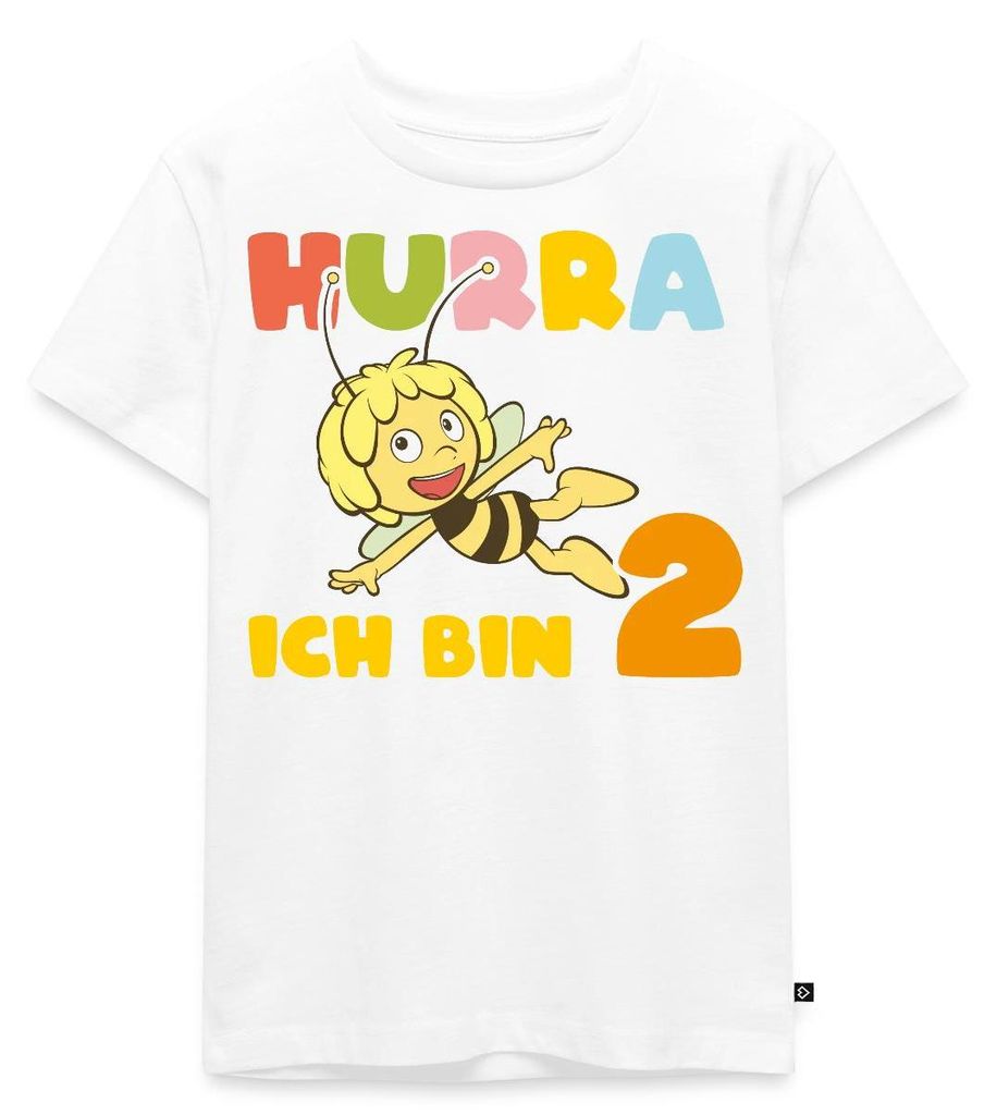 Spreadshirt Biene Maja Hurra Ich Bin 2 Zweiter Geburtstag Kinder Premium T-Shirt, 122/128 (6 Jahre), Weiß