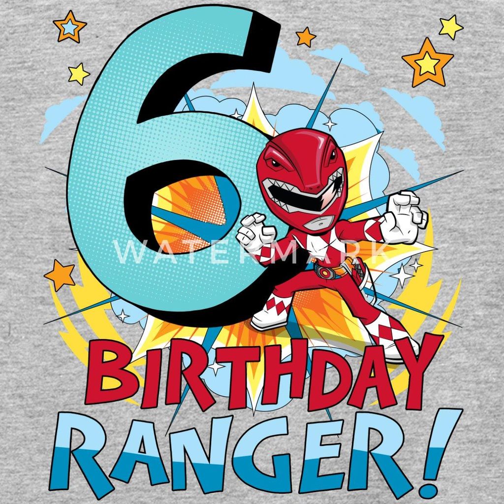 Spreadshirt Power Rangers Geburtstag 6. Jahre Kinder T-Shirt, 110/116 (5-6 Jahre), Grau meliert