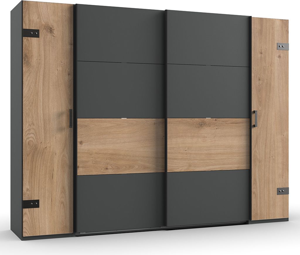 Kleiderschrank mit Drehtüren und Schwebetüren Eiche mit graphit SUNDERLAND-43