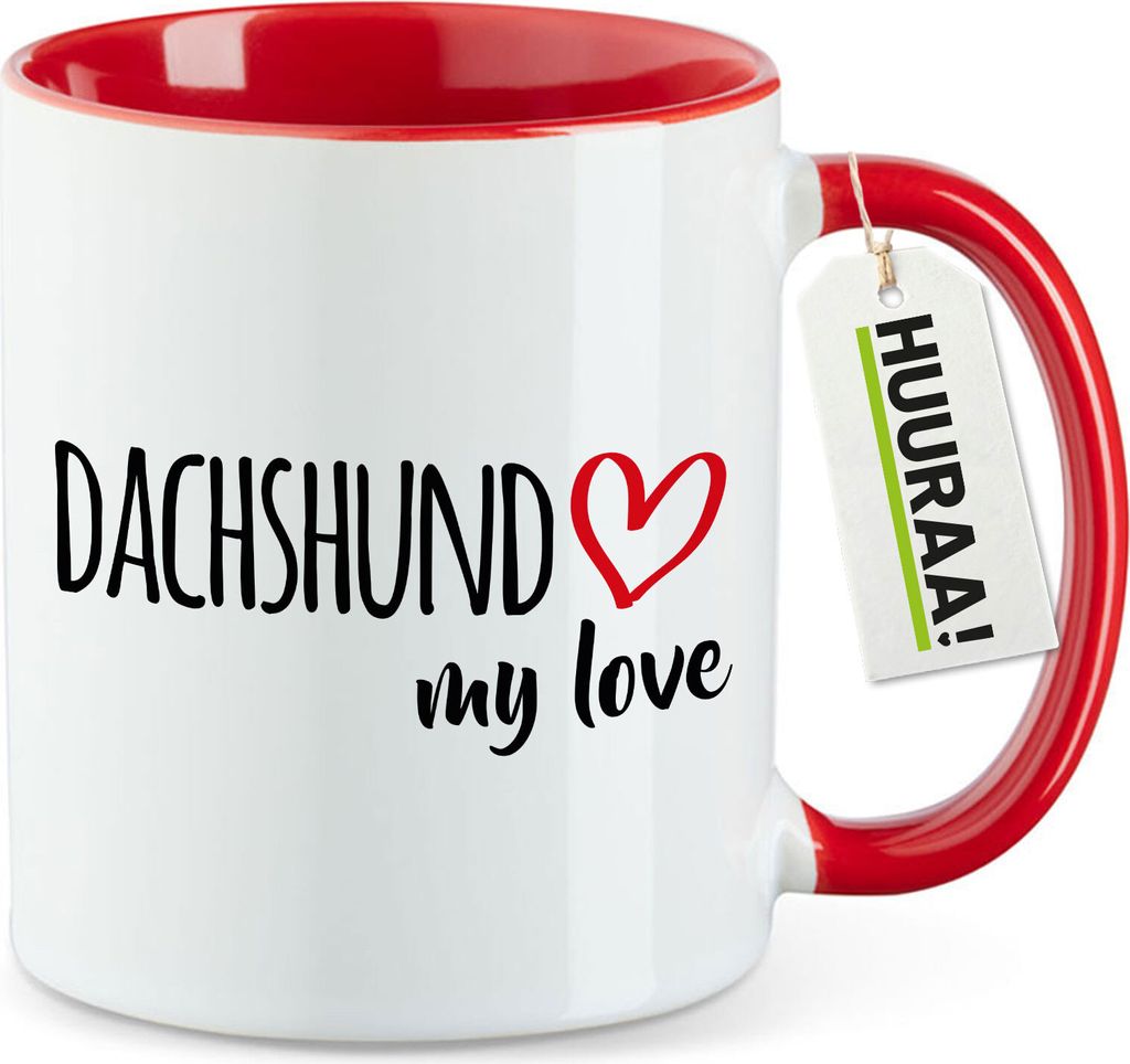 Huuraa Kaffeetasse Dachshund my love 330ml Rot Keramik Kaffeebecher Geschenkidee