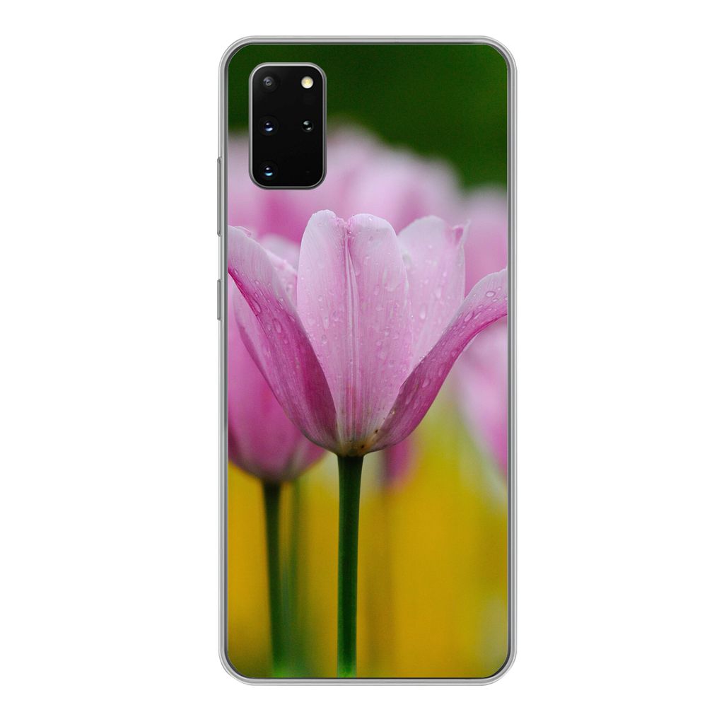 MuchoWow Handyhülle Schutzhülle Hülle für Samsung Galaxy S20 Plus Blumen - Tulpen - Rosa Silikon Softcase Handy Hülle - Hartschale