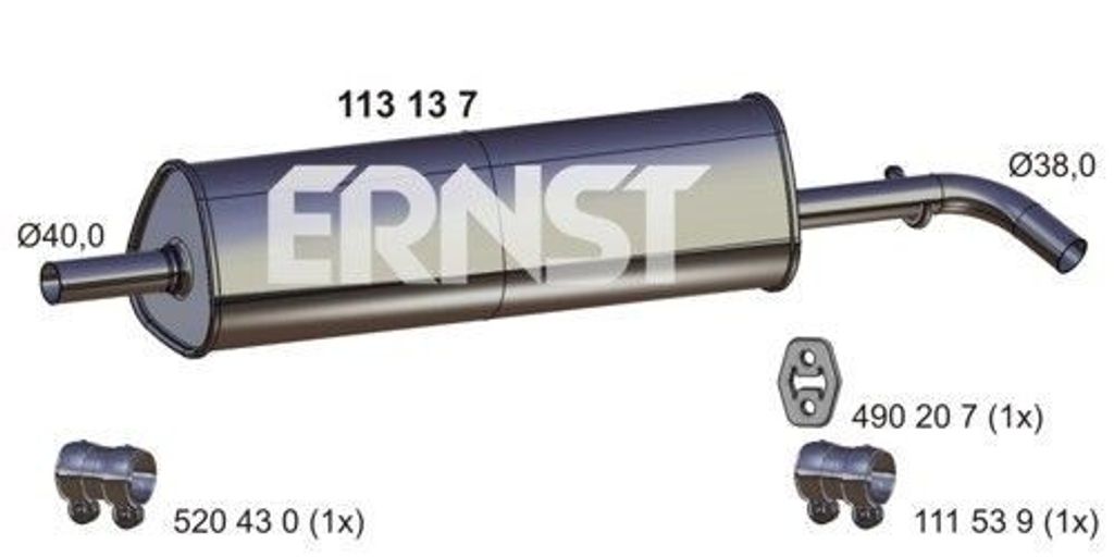 ERNST 113137 Mittelschalldämpfer Schalldämpfer für VW up! Schrägheck (121, 122, BL1, BL2) für SKODA Citigo Schrägheck für SEAT Mii (KF1)