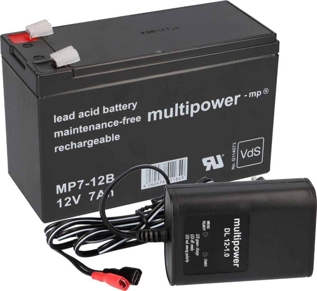 Multipower Blei-Akku MP7-12B Pb 12V 7Ah + Ladegerät Produktbild 