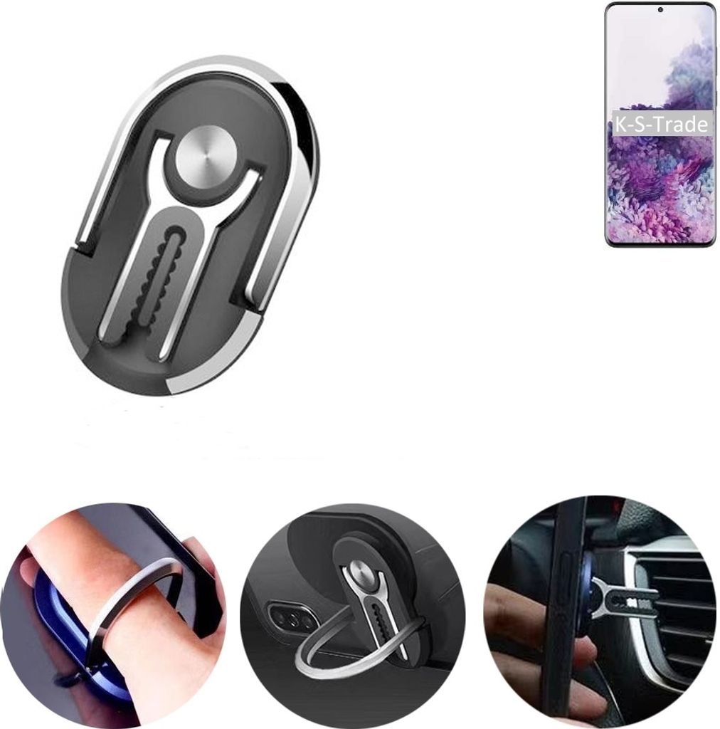 K-S-Trade 3in1 Smartphone-Ring Handy-Ring kompatibel mit Samsung Galaxy S20+ Fingerhalterung Handyring Tischständer Lüftungsgitter-Halterung Tisch