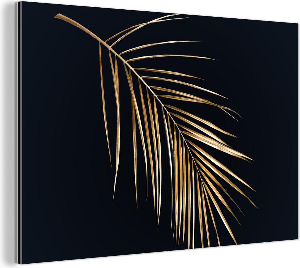 MuchoWow Wanddekoration Metall Metallbild Wandkunst 90x60 cm Pflanzen - Gold - Schwarz - Blätter - Luxus MuchoWow Aluminium Gemälde - Wandbilder