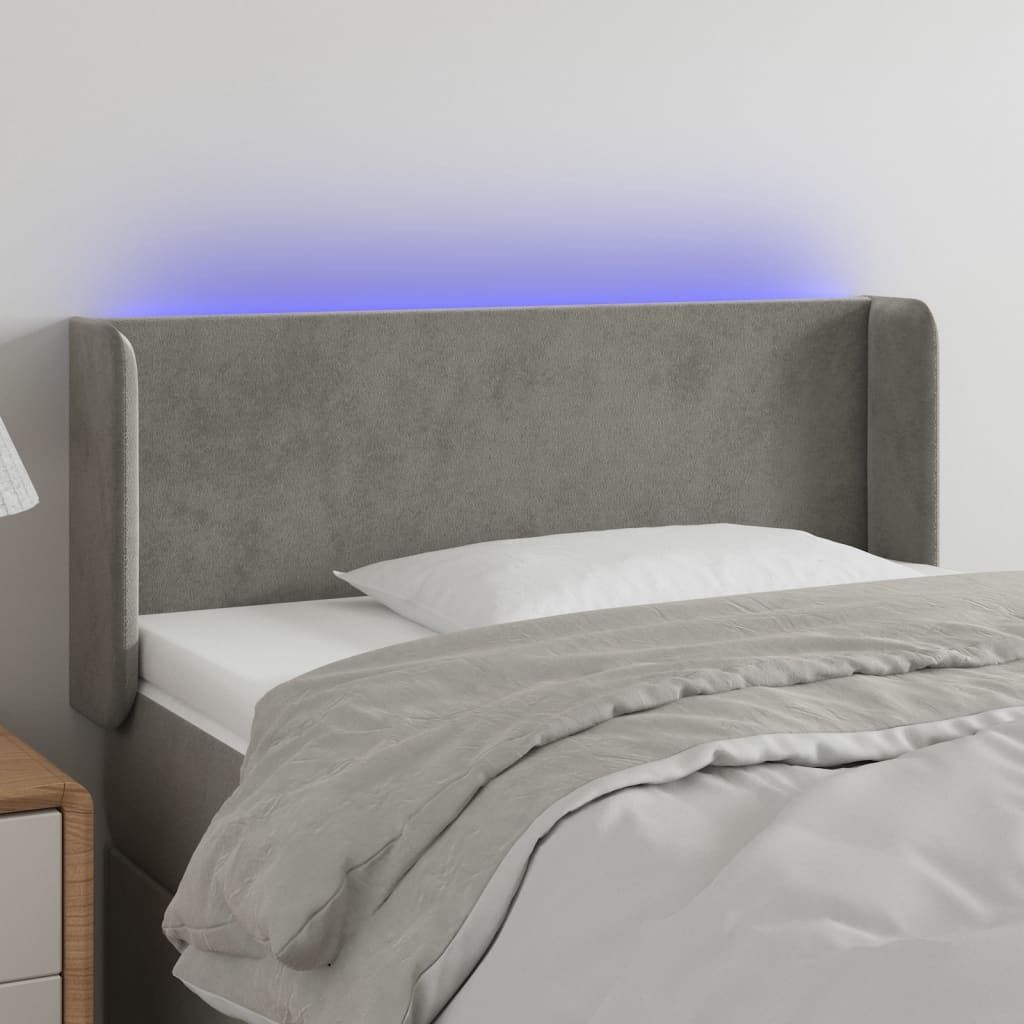 The Living Store LED Kopfteil Hellgrau 83x16x78/88 cm Samt