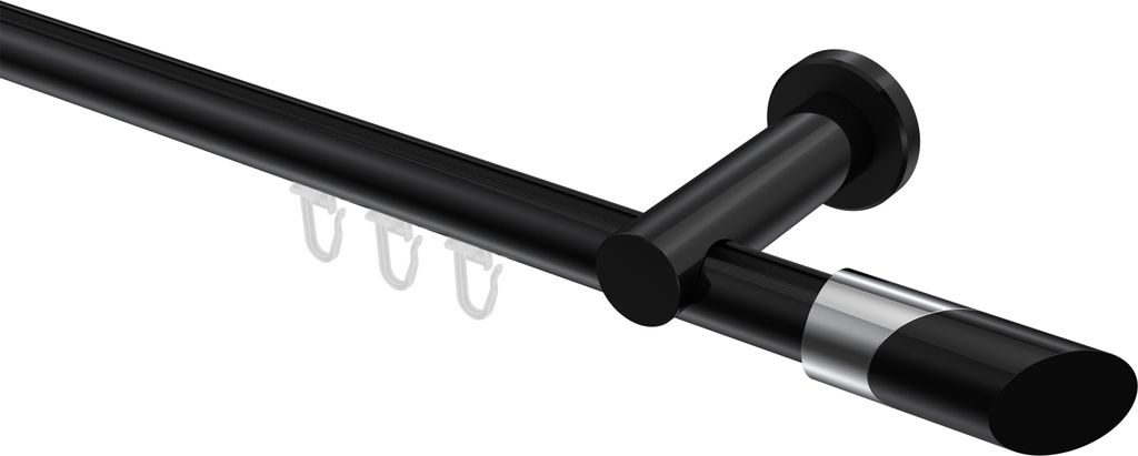 Interdeco Innenlaufstange / Gardinenstange mit Innenlauf Schwarz, Typ Platon Verano (Schräge Bicolor), 20 mm Ø 1-läufig, 140 cm