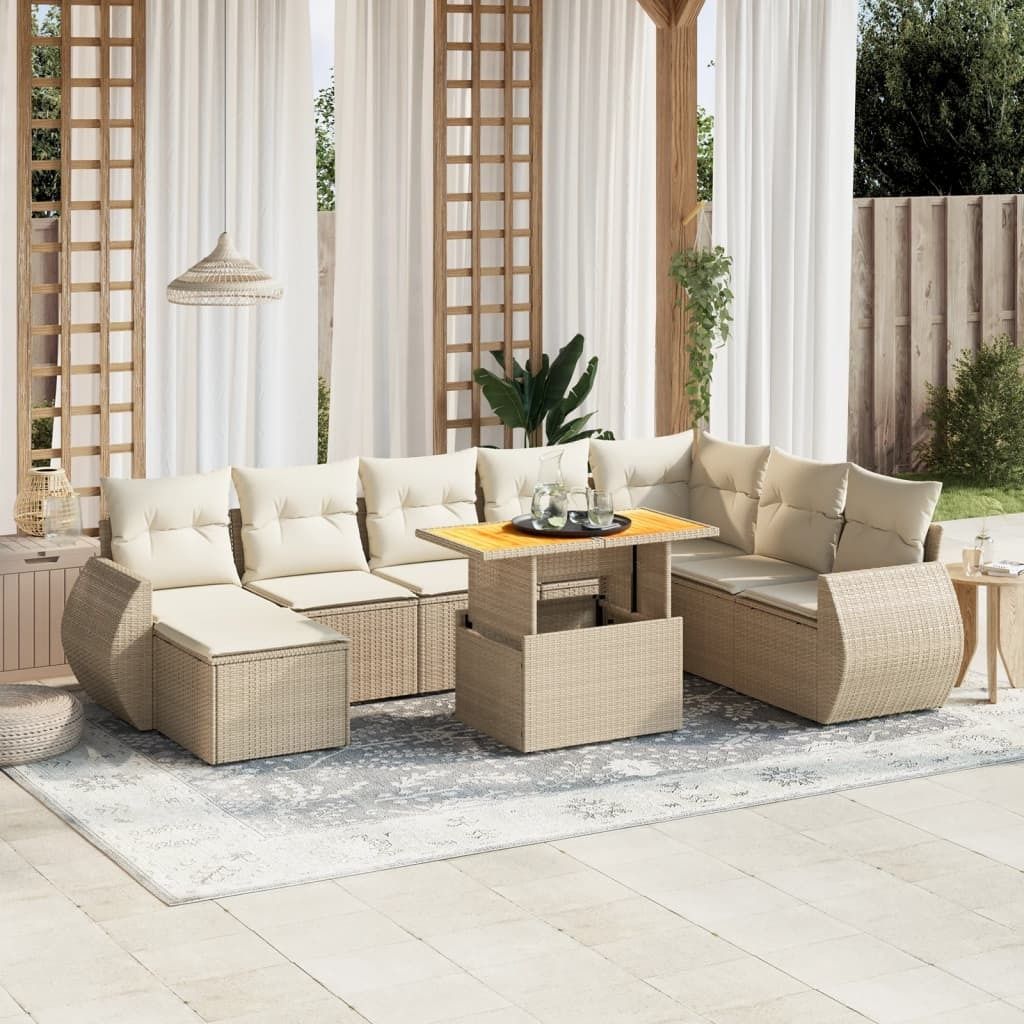 Maison Exclusive - 9-tlg. Garten-Sofagarnitur mit Kissen Beige Poly Rattan