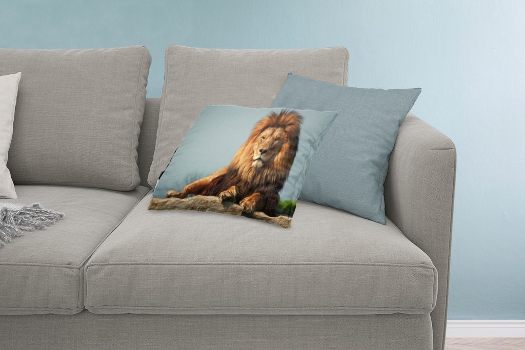 MuchoWow Zierkissen Sofakissen Wohnzimmer Dekokissen 60x40 cm Löwe - Felsen - Jagd - Kopfkissen - Polster mit Foto