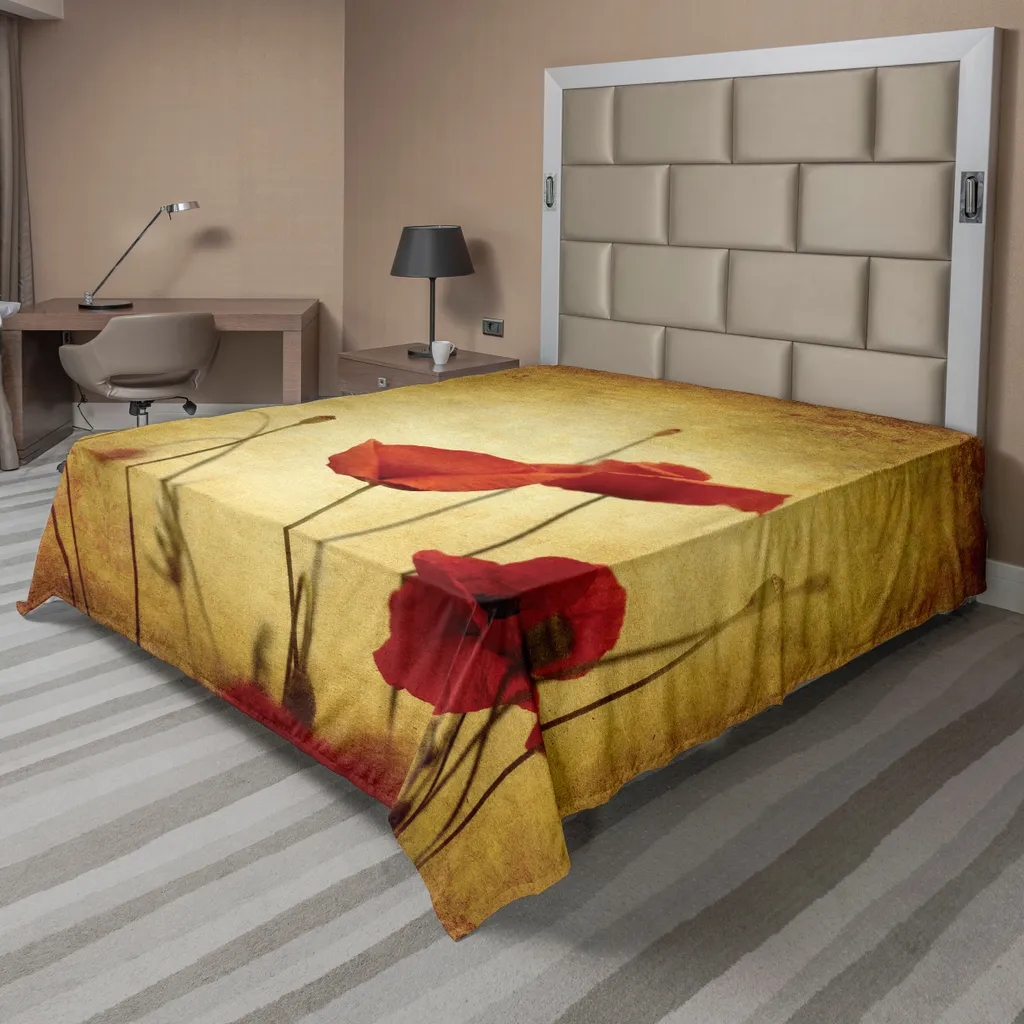 Drap plat décoratif aux motifs de pavots rouges, grand format 266x260cm