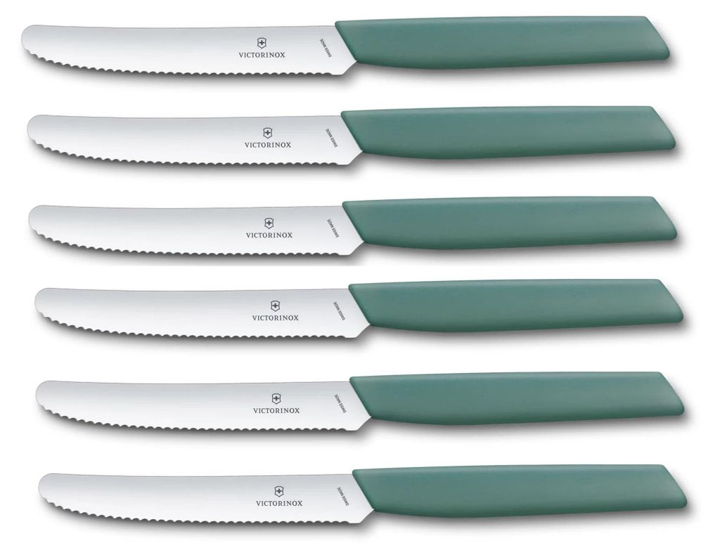 Victorinox Swiss Modern Tomaten- & Tafelmesser Sage | 6er Set | 11 cm Wellenschliff-Klinge aus rostfreiem Stahl | ergonomischer Kunststoffgriff | s...