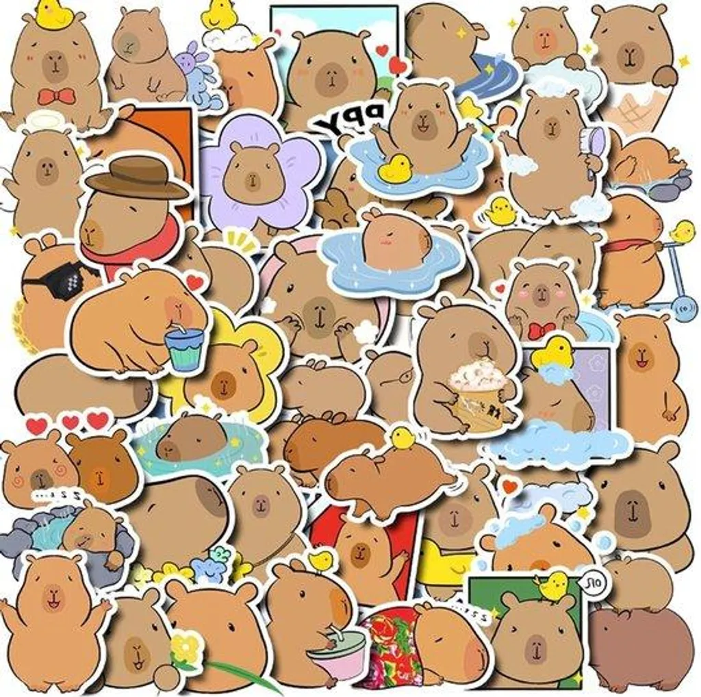 Mini Autocollants Capybara en Papier pour Scrapbook - Lot de 50 Pièces