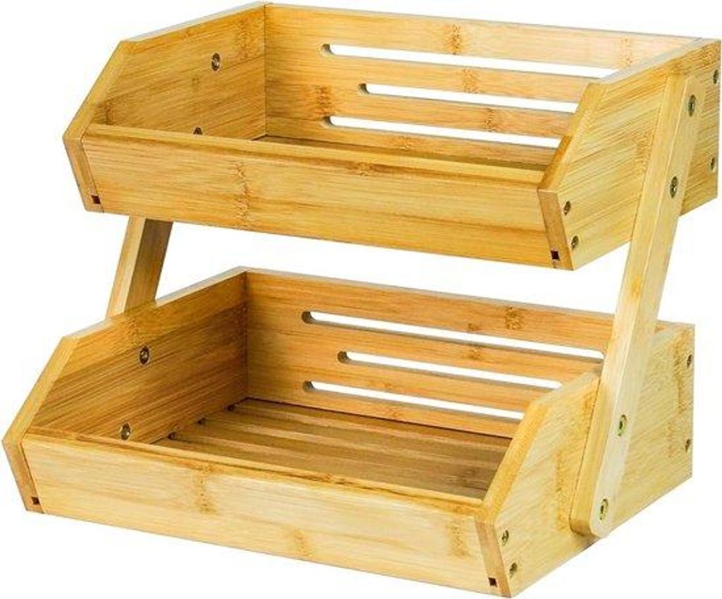 Bambus Obstkorb 2 Etagen Servierkorb - Obstschale und Snack-Ausstellungsständer - perfekt für Obst, Gemüse, Snacks - Bambus (zweilagige) Obstschale