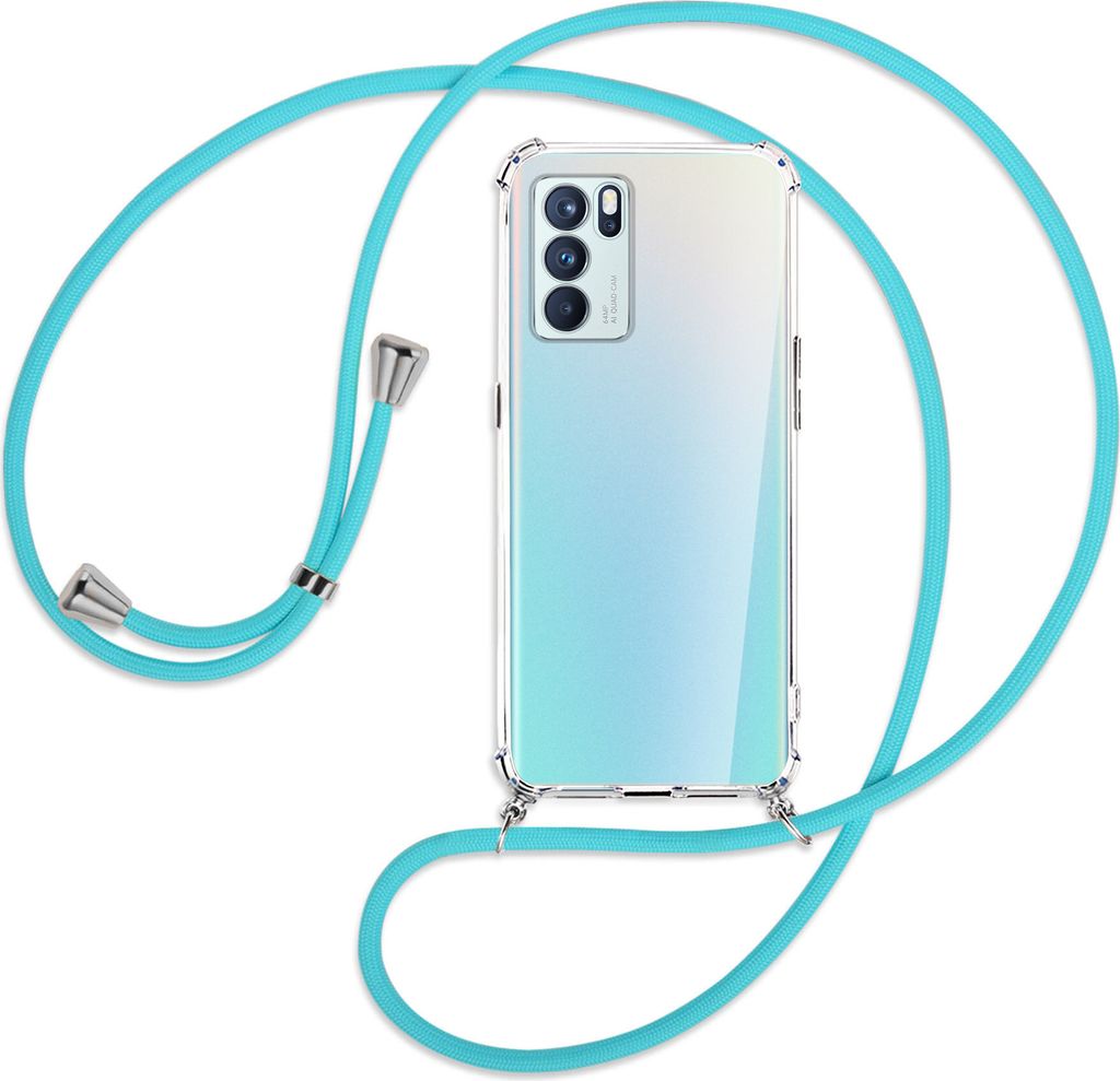Handykette Backcover-Schutzhülle mit Band (Metall silberfarben) für Oppo Reno6 Pro 5G CN (PEPM00) - türkis