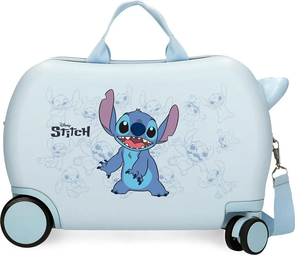 Valise rigide enfant Stitch Disney bleu clair à 4 roues multidirection