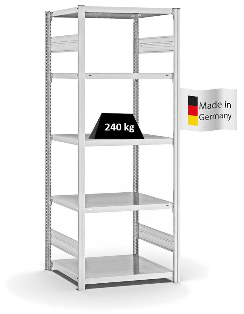 PROREGAL Fachbodenregal Stecksystem MAGNUS Germany | HxBxT 200x75x60cm | 5 Ebenen | Fachlast 240 kg | Beidseitig nutzbar | Lichtgrau