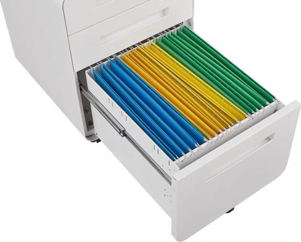 Caisson de bureau à roulettes avec 3 tiroirs de rangement blanc mat - 8