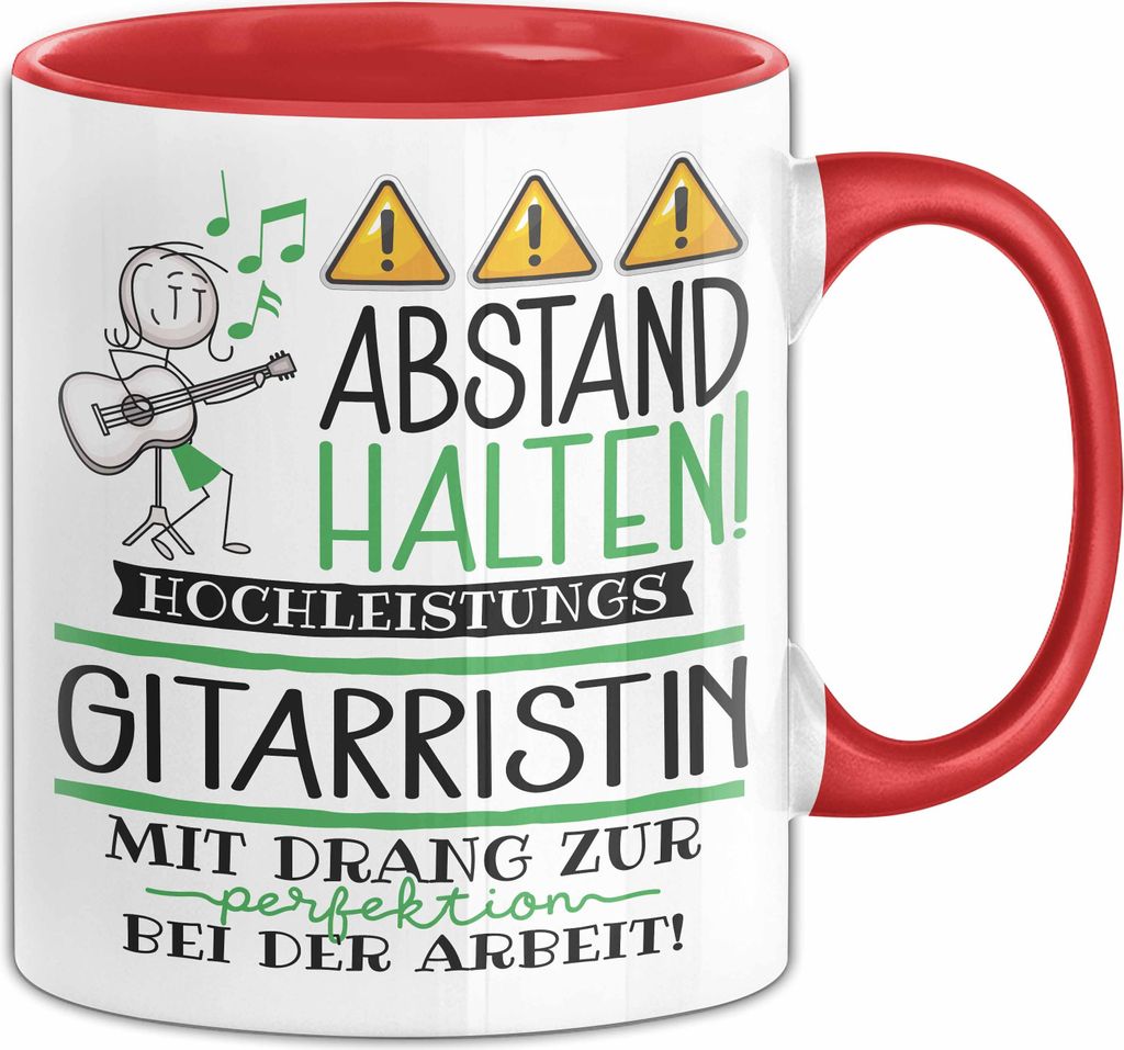 Gitarristin Tasse Geschenk Lustig Abstand Halten Hochleistungs-Gitarristin Mit Drang Zur Perfektion Bei Der Arbeit (Rot)