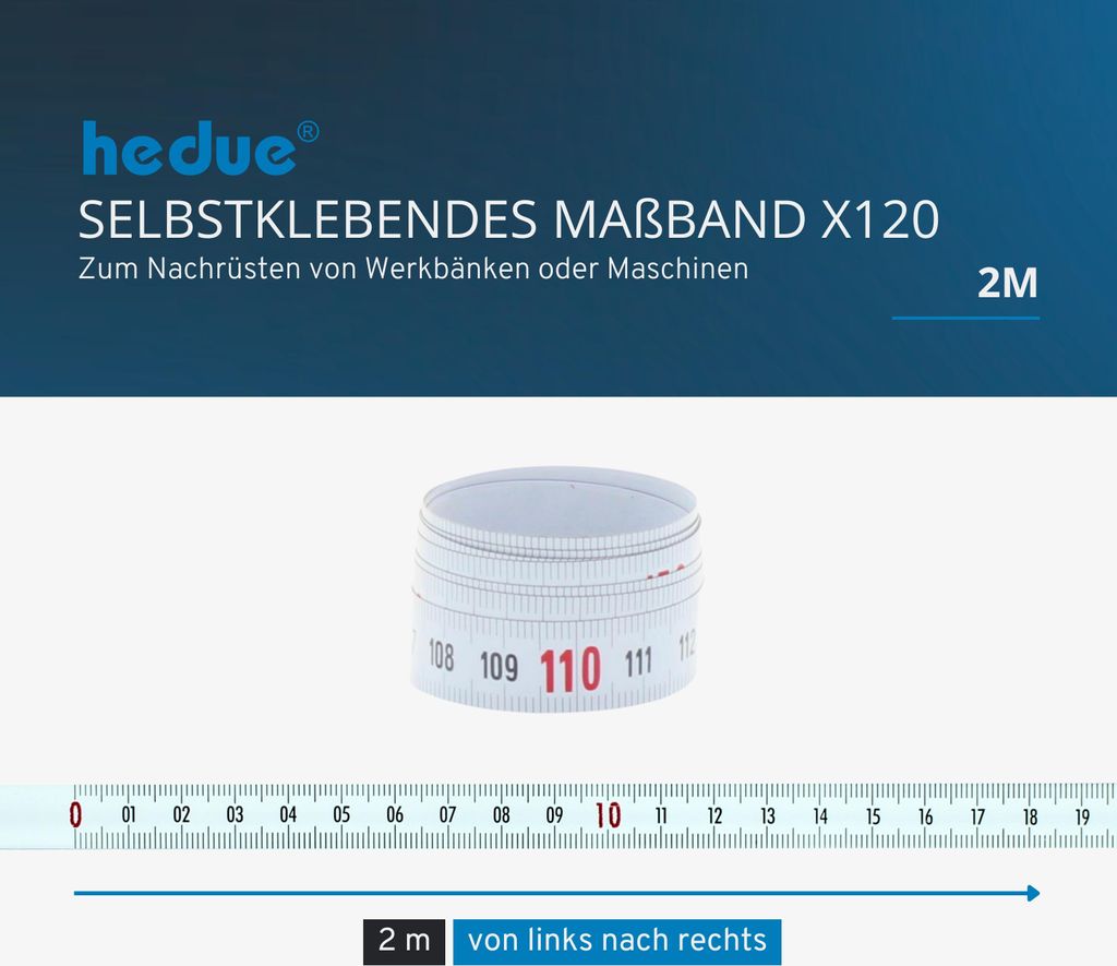 hedue Selbstklebendes Maßband 2 m, von links nach rechts