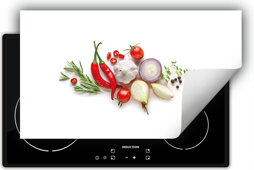 DarHaus Herdabdeckplatte 90x52 cm Anti Rutsch Matte Aufrollbar, weiß - Chilli