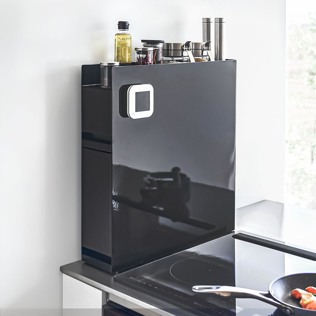 Yamazaki Gewürzregal Küchenregal Metall schwarz 50x52x12cm mit 2 Auszügen