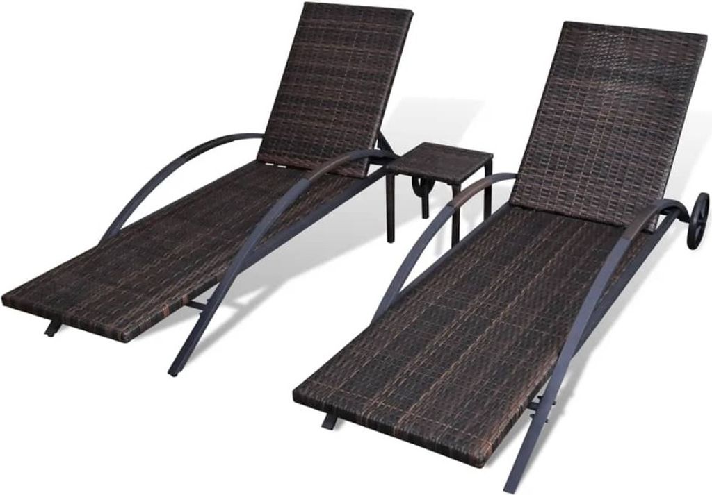vidaXL Lehátka so stolíkom Poly ratan Brown Obrázok produktu 6