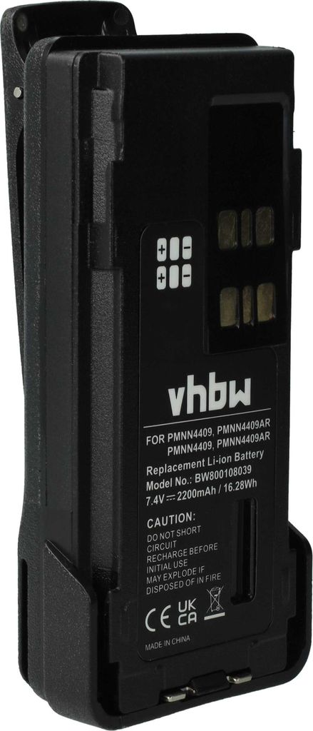 vhbw Akku Ersatz für Motorola PMNN4544A, PMNN4544, PMNN4543, PMNN4543A für Funkgerät, Walkie Talkie (2200 mAh, 7,4 V, Li-Ion) + Gürtelclip