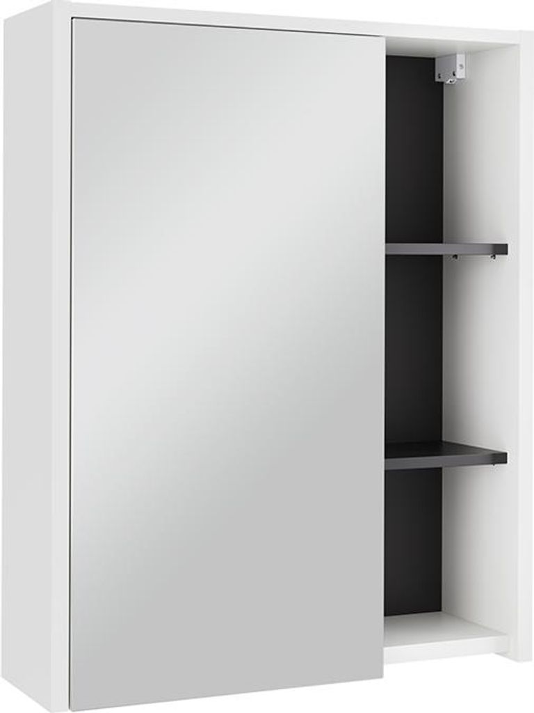 Badspiegelschrank Vicco Viola Weiß/Grau 60 x 75 cm mit offenen Regalen, Model 54856