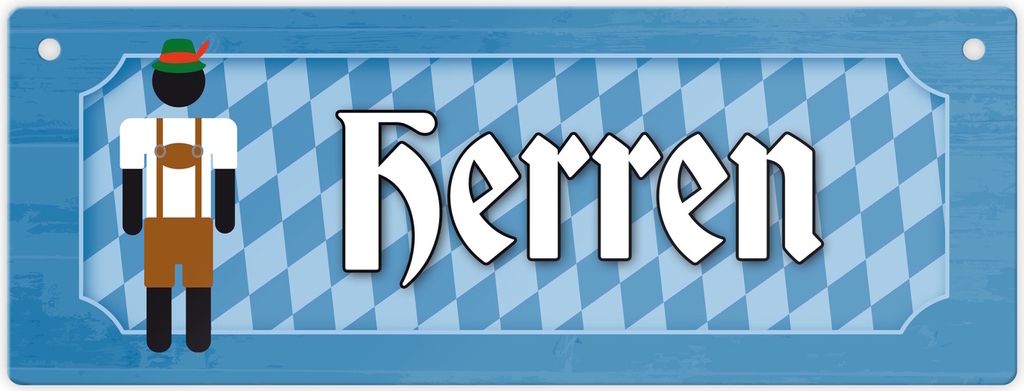 Herren Toilette Metallschild L in 10,5x28cm auf bayrische Art mit Lederhosen