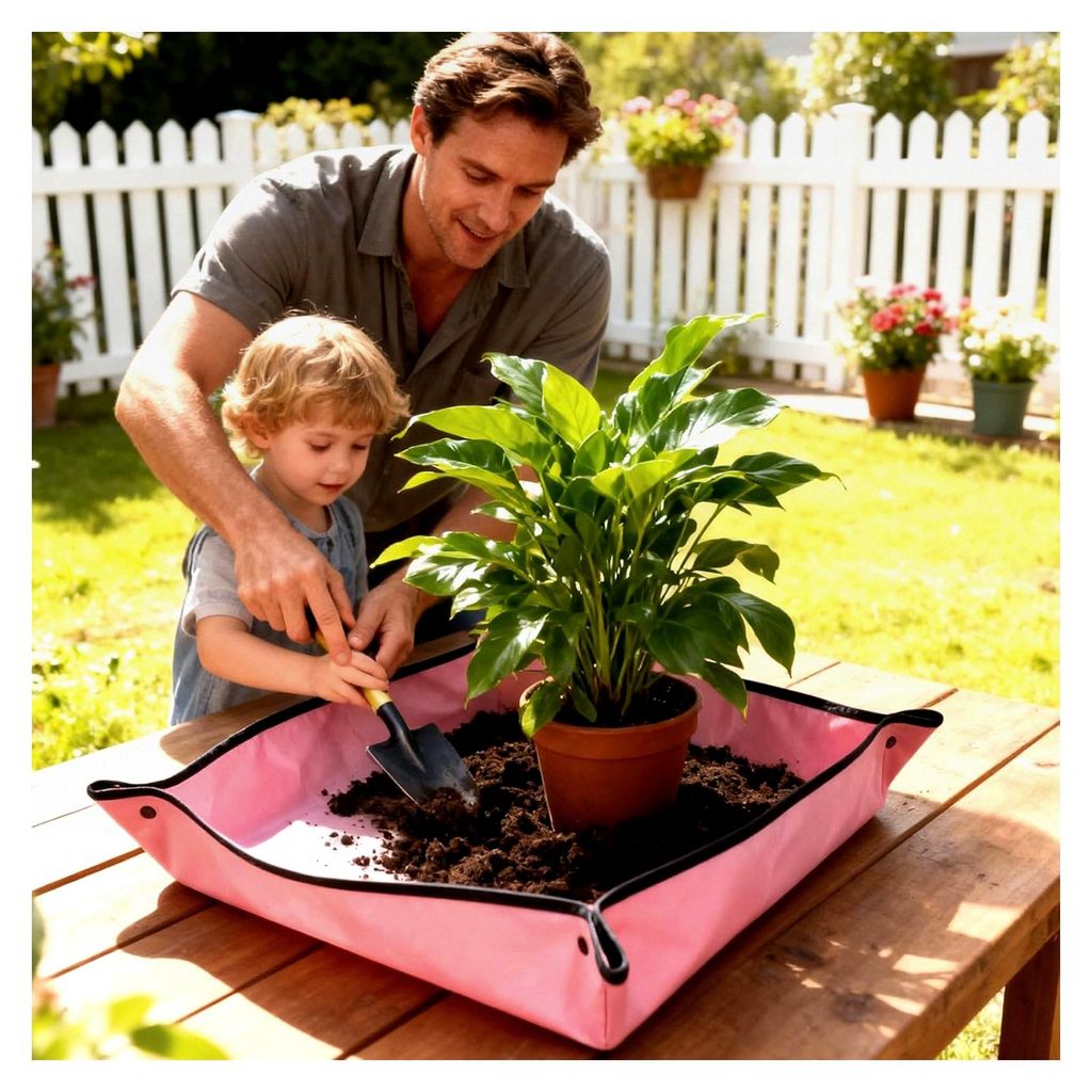 Pflanzmatte für Umtopfen, wasserdicht und faltbar, 75 x 75 cm, geeignet für Sukkulenten, Keimlinge, Bodenwechsel und Balkonpflanzen (Rosa)
